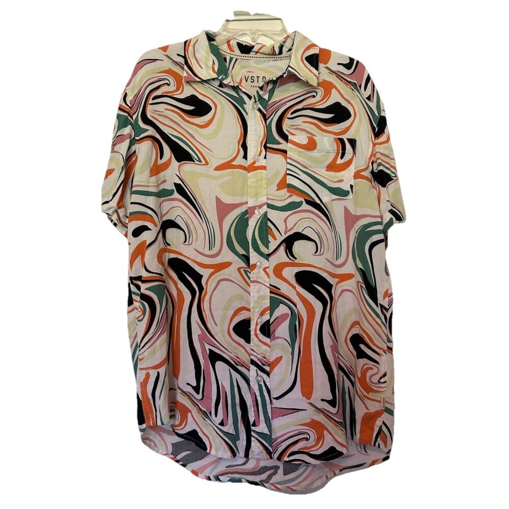 VSTR Hawaiian Size Medium Shirt Liquid Swirl‎ Abstract Modern Nomad Vintage Wash